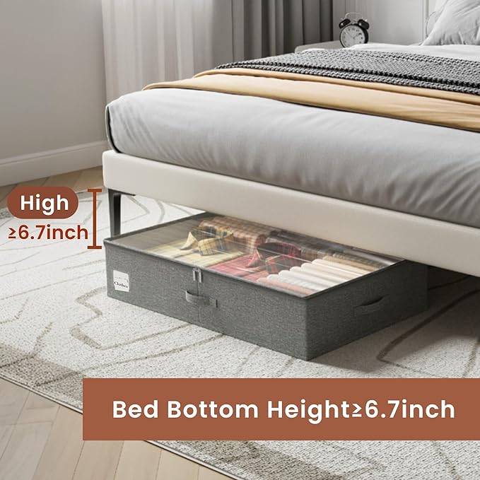 KitHero Extra Large Under Bed Storage Containers Set of 2, 70L, Closet Organizers and Storage with Sturdy Frames Lid, Underbed Storage Bins with Lids, Under Bed Drawers for Blankets, Quilt, Shoe Grey