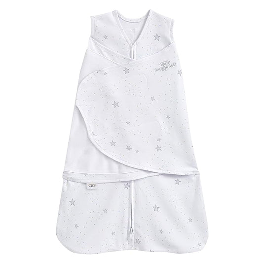 HALO 100% Cotton Sleepsack Swaddle, 3-Way Adjustable Wearable Blanket, TOG 1.5, Stardust, Newborn, 0-3 Months
