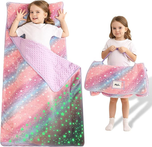 Toddler Nap Mat with Pillow and Blanket, Extra Large Rolled Napping Mats,Slumber Bags for Boys Girls,Kids Sleeping Bag for Daycare, Preschool Travel Camping