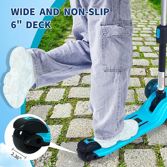 GLAMUP Kids Kick Scooter 3 Wheels, Kids Scooter Height Adjustable Handlebar, Lean-to-Steer System & Easy-Folding Mechanism, Ages 3-14 Boys and Girls