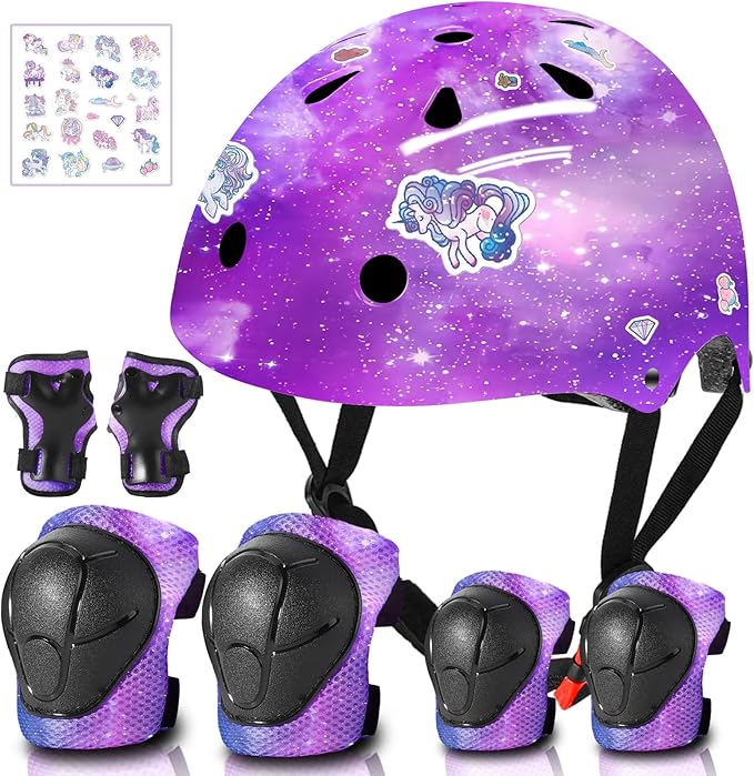 Adjustable Gradient Color Kids/Toddler Bike Helmet for 1-2-3-5-8-14 Years Boys Girls,Skateboard Helmet with Knee and Elbow Pads Wrist Guard Roller Skates,Cycling,Skating Scooter Longboard