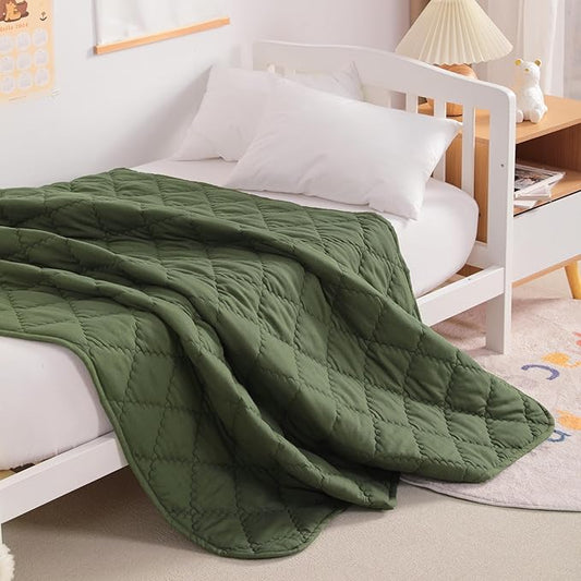 NTBAY Down Alternative Oversized Toddler Comforter, Super Soft and Warm Solid Color Baby Crib Quilted Blanket, 43x60 inches, Olive Green
