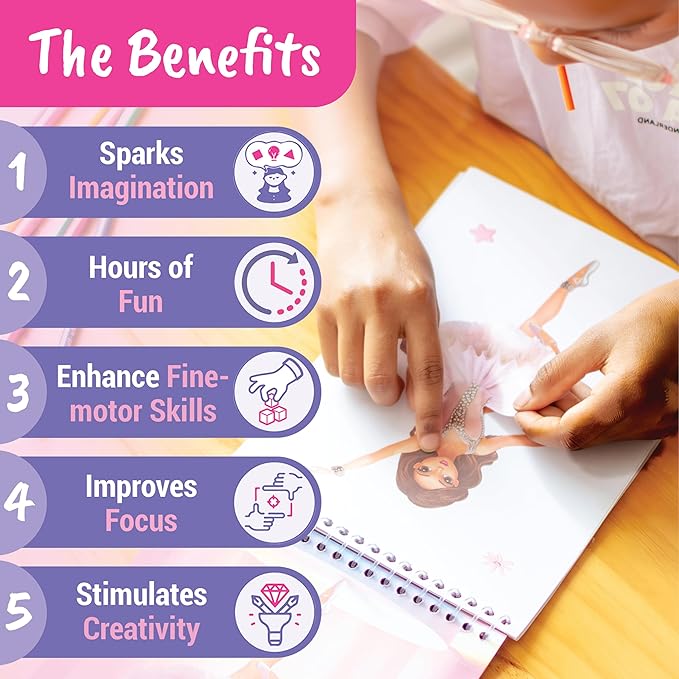 BSCOOL Sticker Dress Up Ballet - Sticker Activity Book for Kids. Learn Girls Fashion Design for Ballet with Stickers and Guides for Kids 5 and up. with 100+ Removable Stickers