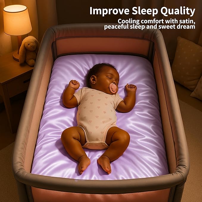 Satin Bassinet Sheet, Great for Baby Hair, Soft Silk Feeling Sheet for Rectangle Cradle Bassinet Mattress Pad, for Girls Gift Newborn and Infant(Purple)