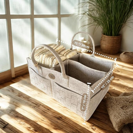 QGENUBA Baby Diaper Caddy Organizer for Nursery – Large Felt Storage Basket for Baby Essentials, Wipes & Diapers – Portable Nursery Organizer Bin for Changing Table or Living Room Light Grey
