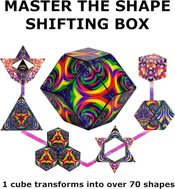 Shashibo Shape Shifting Box - Award-Winning STEM Fidget Toy with Strong Magnets - Fidget Cube Transforms Into 100+ Shapes, Christmas Stocking Stuffers Gift for Kids, Teens, and Adults (Confetti)