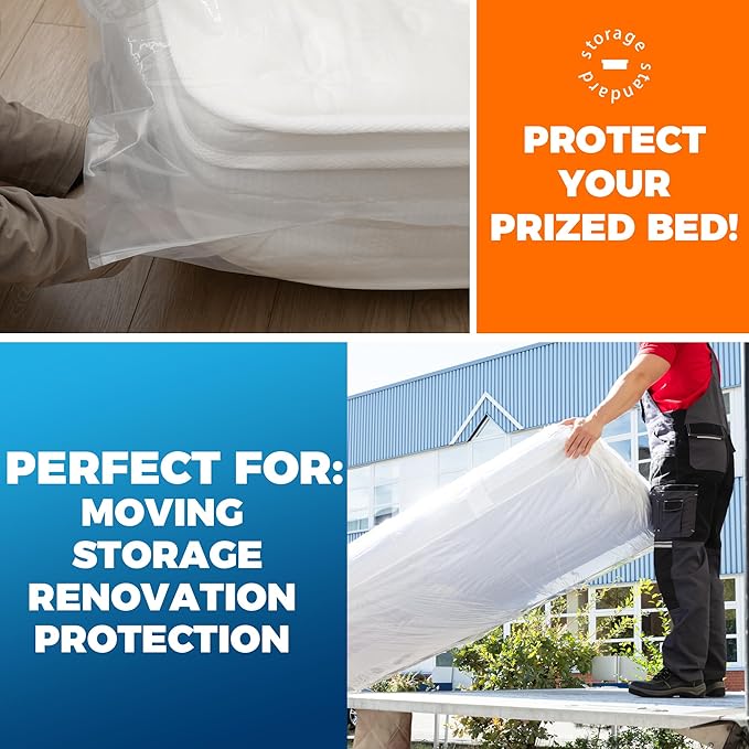 Storage Standard Twin Mattress Storage Bag - Waterproof & Reusable Mattress Bags for Moving, Heavy-Duty 4-Mil Plastic with Tape Strips & Label Sticker, 95 x 42 x 15 Inch, for Standard Twin Mattresses