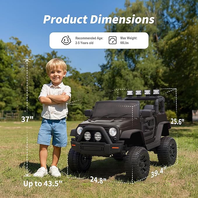 Kids Ride on Car Toy, 12V Electric Car for Kids with Remote Control, LED Light - Dark Black
