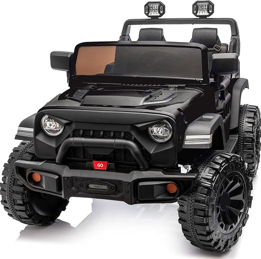 2 Seater Ride on Car Toy, 12V Electric Car for Kids 4-8 with Remote Control, Capacity 150 lb, LED Light - Black
