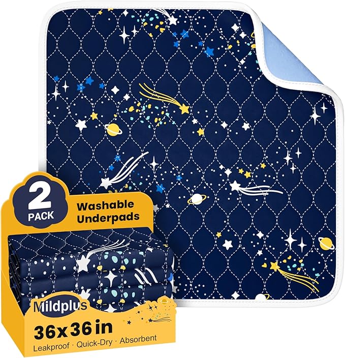 Bed Wetting Pads for Kids & Toddlers, 36"x36" 5 Layer Waterproof Washable Pee Pads, Potty Training Mattress Protector, Absorbent Chuck Pads Non Slip for Bedwetting Kids, Hospitals, Pet (Blue,2Pcs)