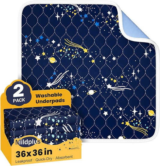 Bed Wetting Pads for Kids & Toddlers, 36"x36" 5 Layer Waterproof Washable Pee Pads, Potty Training Mattress Protector, Absorbent Chuck Pads Non Slip for Bedwetting Kids, Hospitals, Pet (Blue,2Pcs)