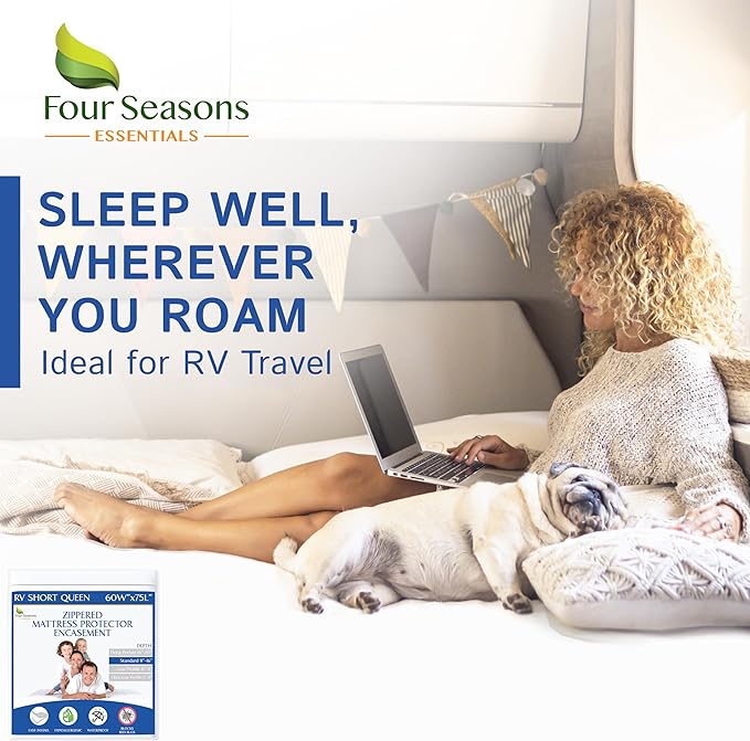 RV Short Queen Mattress Protector (60" Wx75 L) Waterproof Zippered Encasement Hypoallergenic Premium Bed Cover Protects Against Bedbugs Dust Allergies