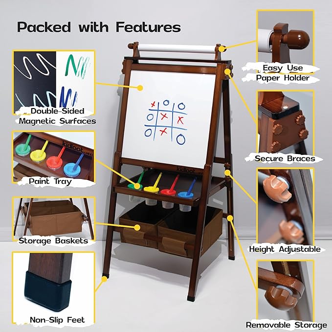 Kidloot Large All-in-One Double Sided, Magnetic, Height Adjustable Art Easel for Kids with Built in Storage Bins, and Art Supplies - Stable Design is Safe and Grows with Children Ages 3-10