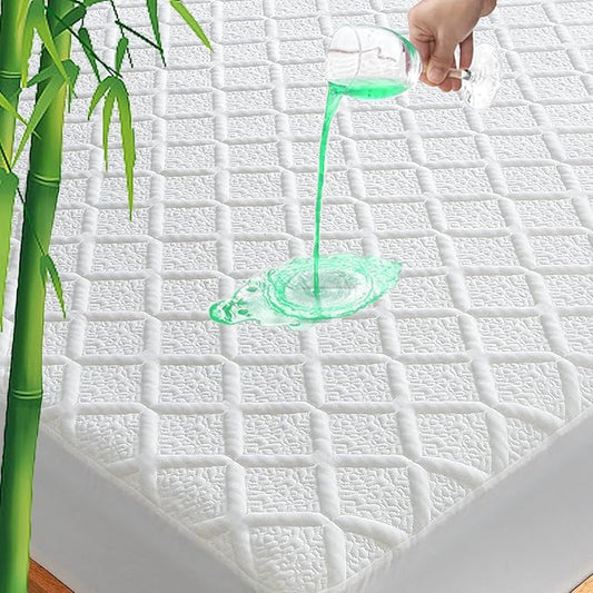 UNILIBRA Queen Size Waterproof Mattress Protector, 3D Air Rayon Made from Bamboo Cooling Mattress Cover, Breathable Deep Pocket Mattress Pad Fits to 8''-21'' White