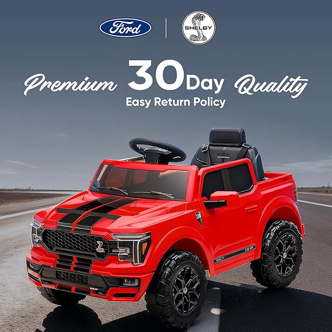 Licensed Ford Shelby F-150 Kids Ride on Car Truck, 12V Toddler Electric Car for Kids Ages 3-6 with Remote Control - Red