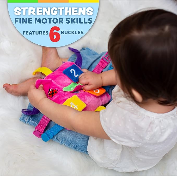 Buckle Toys - Bella Square - Learning Activity Toy - Develop Motor Skills and Problem Solving - Easy Travel Toy Perfect Car Travel Accessories for Long Trips