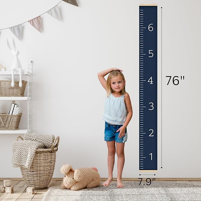 Morxy Canvas Growth Chart for Kids - Unisex Kids Room Wall Decor - Measuring Height Chart- Wall Tape with Height Chart for Kids (Canvas, Plain Steel Blue)