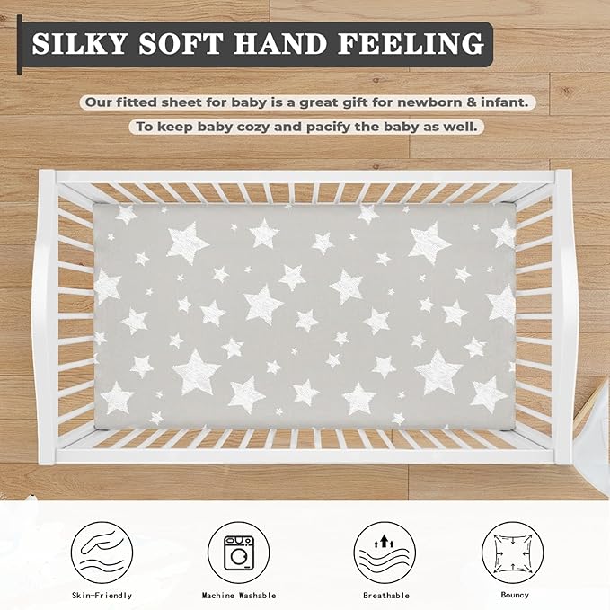 White Cute Stars Fitted Crib Sheet Stars Baby Crib Sheet Fit Standard Crib and Toddler Mattress,Crib Mattress Sheets for Boys Girls 28"x52"