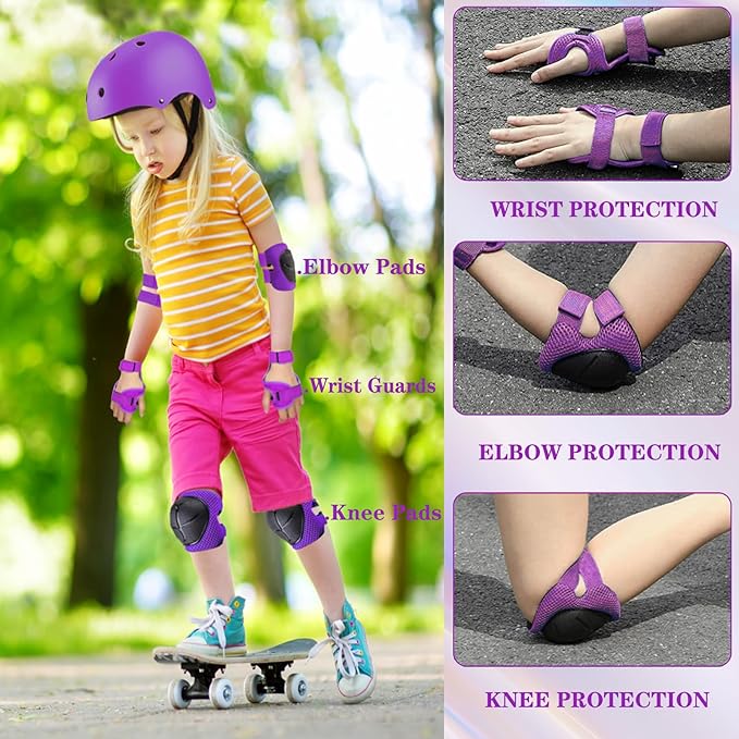 Kids/Youth Knee Pads and Elbow Pads Set for Kids 3-14 Years Boys Girls Protective Gear Set Adjustable Knee Pads, Elbow Pads, Wrist Guards Skateboard Skating Skiing Cycling Biking Running Scooter