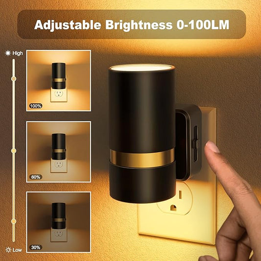 JandCase Night Lights Plug into Wall, Automatic Night Light with Dusk to Dawn, 2 Pack 0-100LM Dimmable Plug in LED Nightlight Amber for Bedroom, Hallway, Stairs