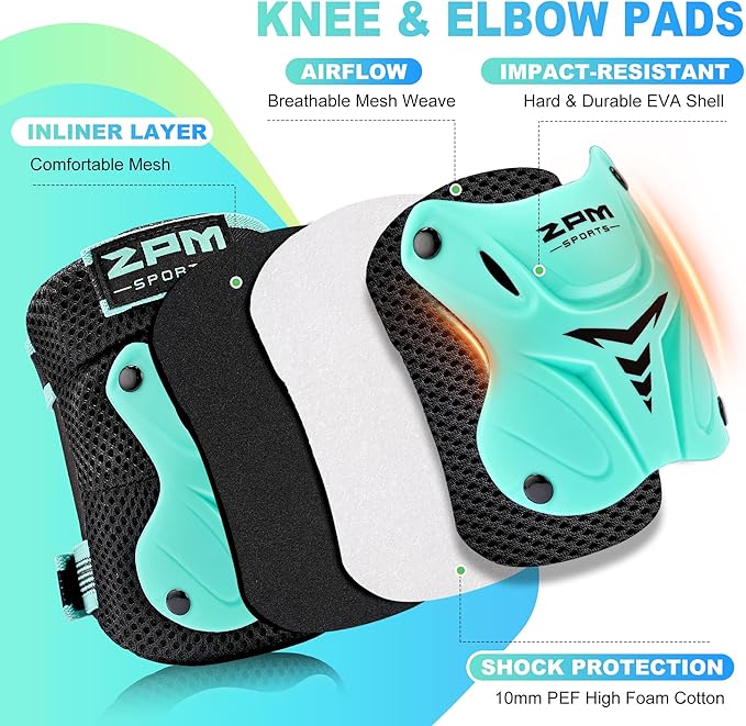 2PM SPORTS Knee Pads for Kids, Wrist Guards Knee and Elbow Pads Set with Drawstring Bag, Protective Gear Set for Girls Boys Roller Skating Cycling Skateboard
