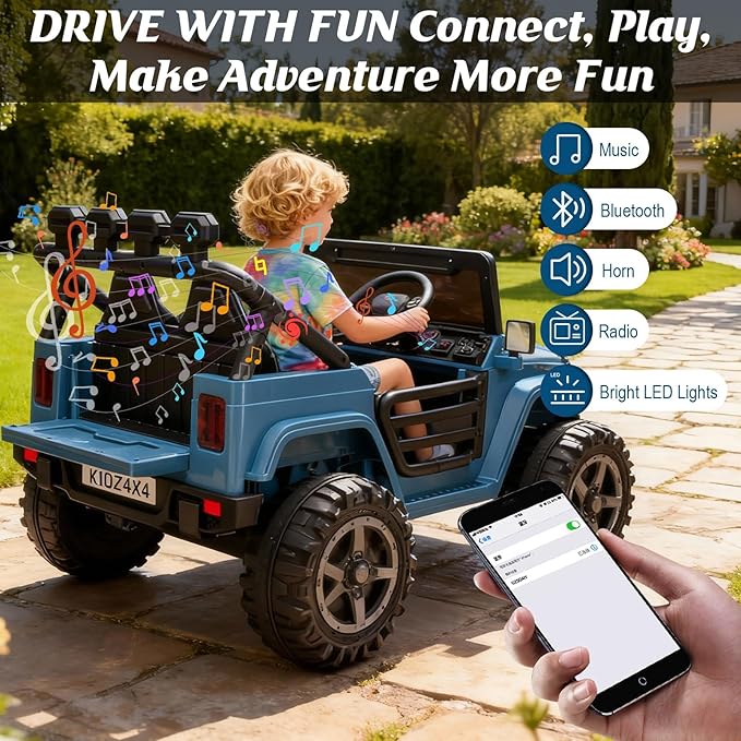 24V Ride on Toys for Big Kids, 2 Seater Ride on Cars with Remote Control, Ride on Truck w/ 4-Wheeler Suspension, 3 Speeds, Led Lights, Bluetooth Music Player