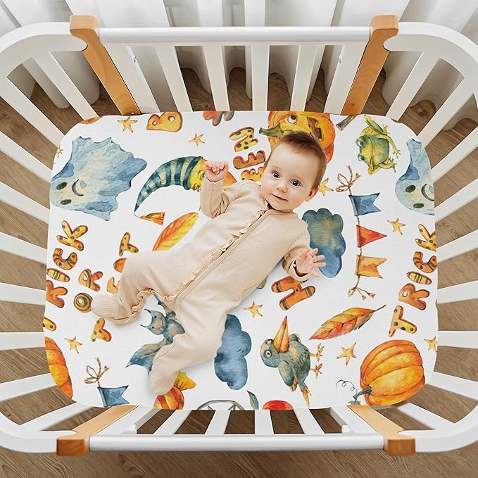 Watercolor Halloween Party Crib Sheets Soft Breathable Fitted Baby Crib Sheets Mattress Cover for Girl Boys, 52" x 28" x 9"