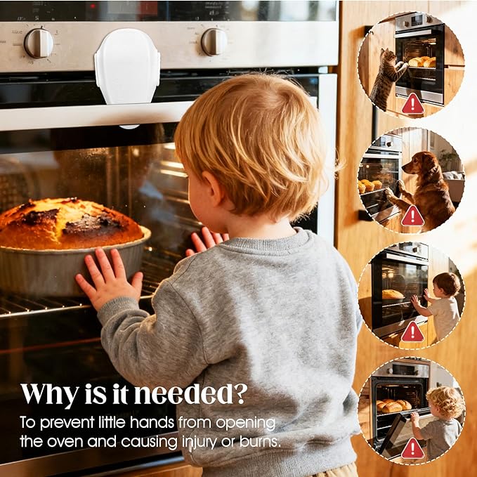 1 Pack Oven Lock for Baby Proofing - Heat Resistant, No Drill Adhesive Stove Door Lock, Child Safety Oven Lock (White)