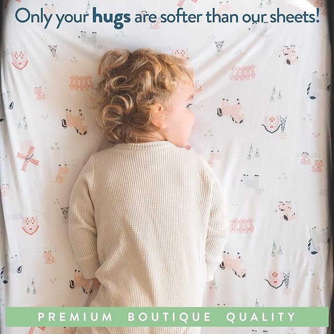 Bassinet Fitted Sheets Compatible with 4moms Breeze Plus Bassinet Model 1045 – Snuggly Soft 100% Jersey Cotton – Farm Animals – 2 Pack – Not for Old Models