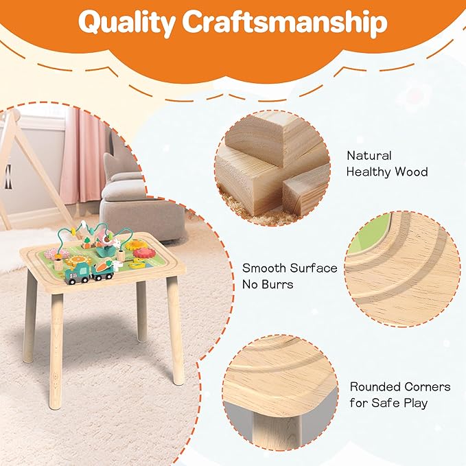 Activity Table for Kids 6-36 Months, 9 in 1 Wooden Montessori Toys with Bead Maze Shape Sorter Train Toy, Baby Sensory Table Toddler Toys 1st Birthday Gifts for Kids
