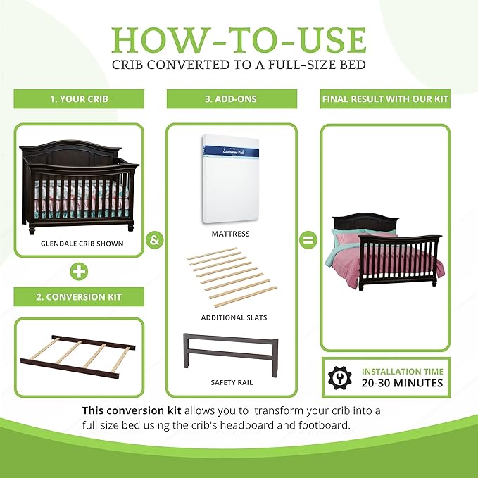 Full-Size Conversion Kit Bed Rails for Baby Cache Convertible Cribs - Solid Wood Rail - Toddler and Adult Bed Rail for Full-Size Beds - Essential Nursery & Baby Furniture (Charcoal Brown)
