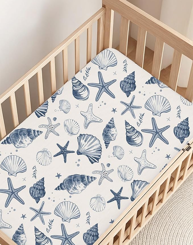 Pack and Play Sheets 2 Pack, Fitted Jersey Knit Mini Crib Sheets for Baby Boys and Girls, Compatible with Graco Pack N Play and Mini Crib Mattress (Deep Blue, Pack N Play/Mini Crib Sheets)