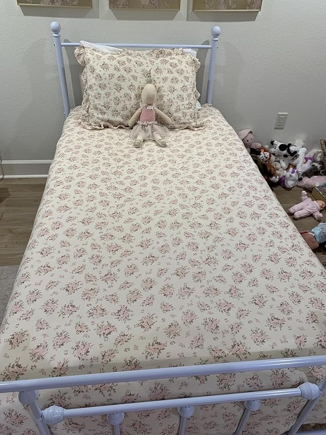 BuLuTu Girls Toddler Kids Duvet Cover Pink Floral Chic Duvet Covers with Ruffles Muslin Cotton Soft Comforter Cover, 47"x59", Soft Lightweight, Machine Wash, No Pillowcases/Comforter