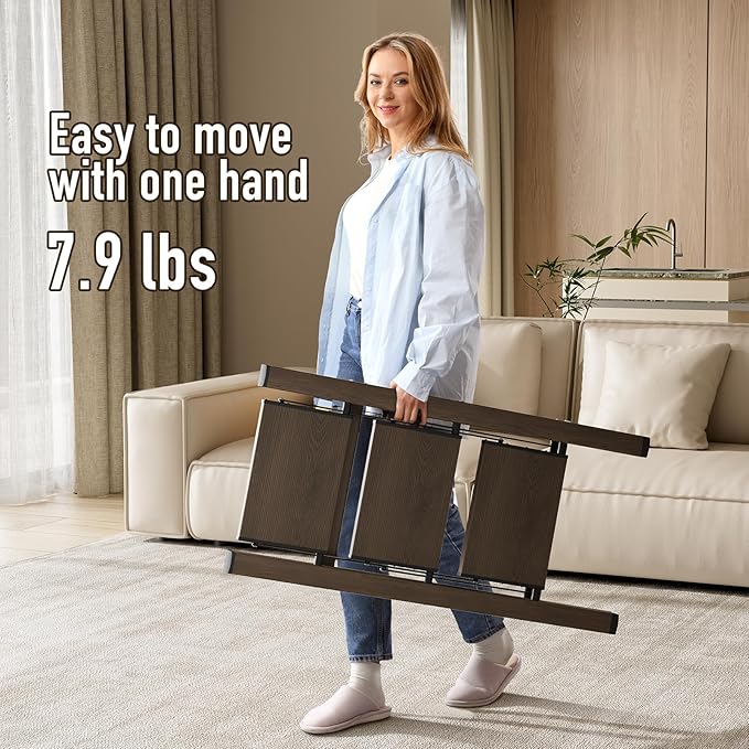Mayi Plus 3 Step Ladder,Aluminum Folding Step Stool for Adults,Step Ladder with Wide Anti-Slip Pedal,330 lbs Capacity for Home,Office,Kitchen,Library(Walnut)