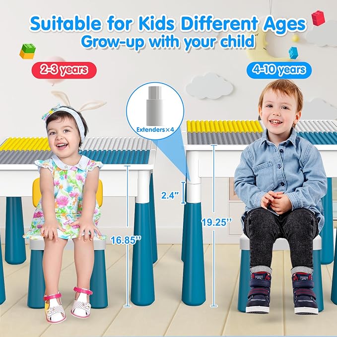 OCATO Toddlers Kids Table and Chair Set: Activity Table with 152Pcs Large Marble Run Building Blocks 4 Chairs Storage All in One Play Sensory Water Tables Sand Tables for Boys Girls 3 4 5 6 Year Old