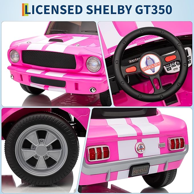 12V Ride on Car for Kids, Licensed Shelby GT350 Electric Toy with Parent Remote Control, 3 Speeds, LED Headlights, Music & Safety Belt for Toddlers