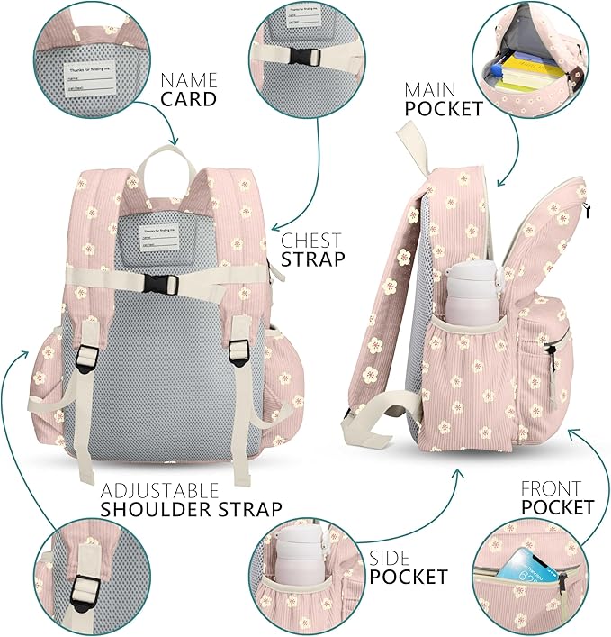 Corduroy Kids Backpack for Boys 6-10: Boys Girls Backpacks for Elementary Kindergarten 15” H Fit Folder