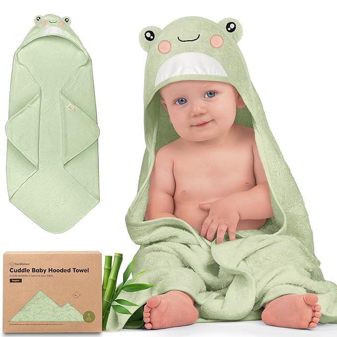 KeaBabies Hooded Baby Towel for Newborn - Viscose Derived from Bamboo Large Baby Bath Towels with Hood for Boys, Girls, Toddler, Extra Absorbent & Soft Newborn Bath Essentials (Frog, Regular)