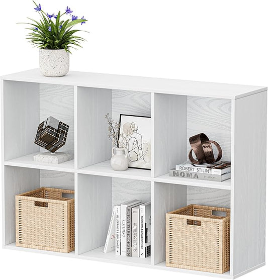 Jpiziso 6 Cube Storage Organizer, Wooden Cube Shelves with Closed Back Panel, Reversible Bookcase, Cubes Closet Organizer for Home, Living Room, Kids Room, Office, Bedroom, Study, Hallway