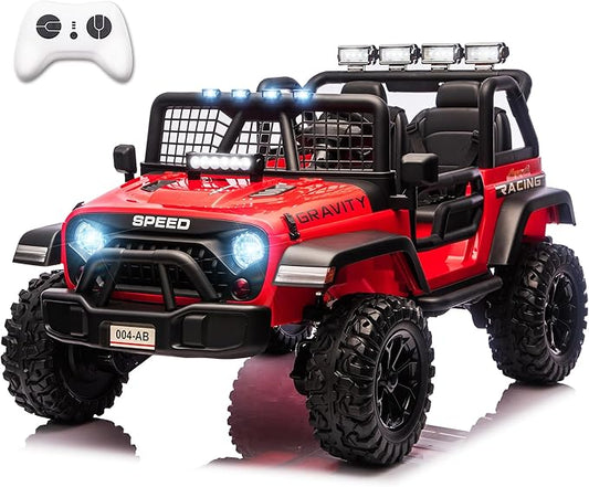 Sopbost 24V 7Ah 2 Seater Ride On Truck Ride On Toy for Big Kids Ride On Car with Remote Control Off-Road Electric Car with Shock Absorber, LED Lights, Bluetooth Music Player, EVA Tires, Red
