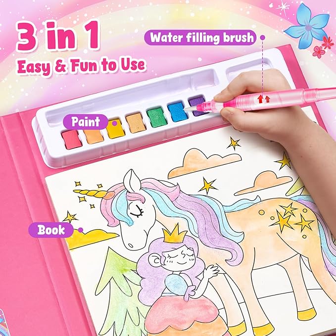 JoyCat Paint with Water Coloring Books for Toddlers, Watercolor Painting Sets for Kids Ages 3-5 4-8, Arts and Crafts Drawing Activities Toy Birthday Gift for Boys Girls (Magical Pony)
