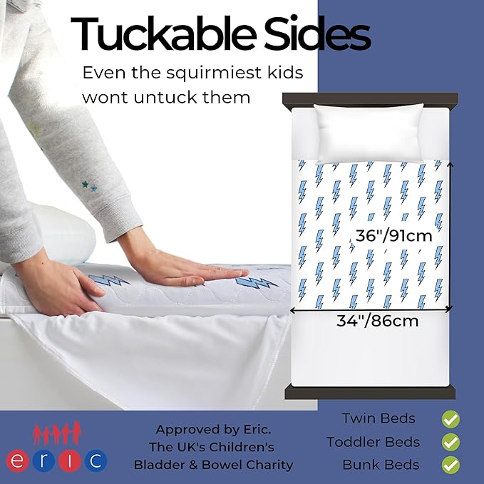 Hygge Sheets® Potty Training Pee Pads for Kids, Toddlers - 100% Waterproof, Non Slip Bed Wetting Pad for Twin Beds - Washable, Reusable Mattress & Sheet Protector - Lightning