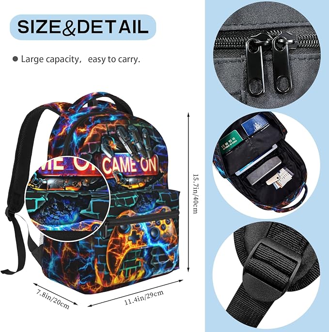 Nebcog School Backpack for Boys Gamer Boys Backpack for Kids Children Elementary Middle School Video Game Bookbag Backpacks for 6-18 Waterproof Lightweight 17 Inches Travel Back Pack