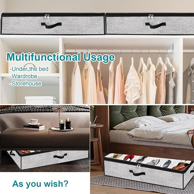 Meerainy Under Bed Shoe Storage Organizer for Closet 2 Pack- Fits 24 Pairs Underbed Shoes Container Boxes Light Grey