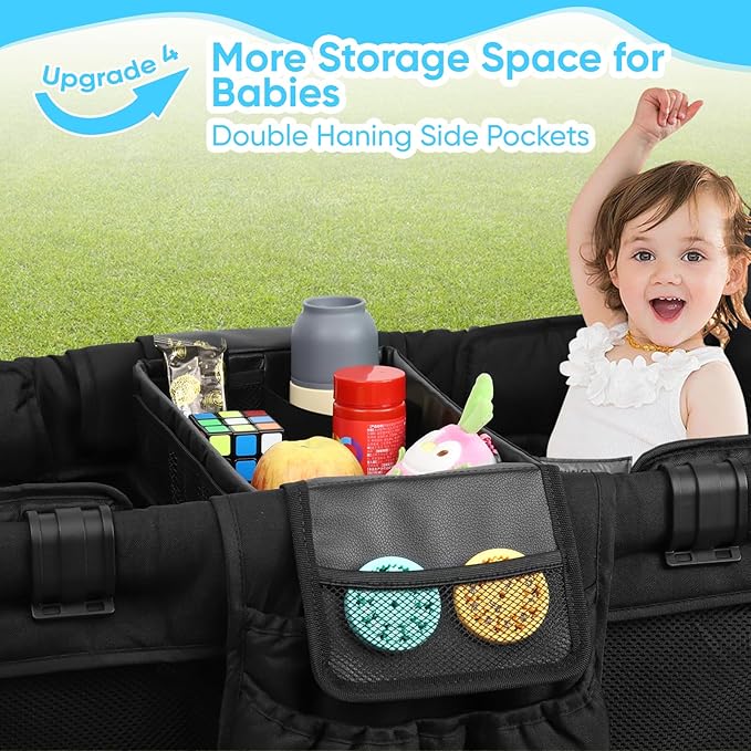 Myvikcar Stroller Snack Tray with Anti-Falling Bottle Holders for Wonderfold Wagon,Waterproof Faux Leather Interior,Easy to Install and Remove( W1,W2)