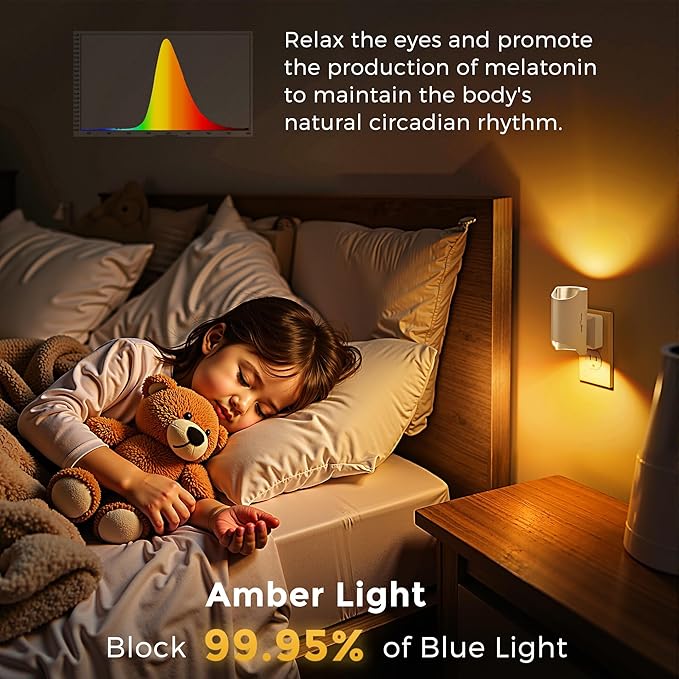 L LOHAS LED Night Lights, Amber Night Light, Dimmable, Sensor, Soft, Yellow, Sleep, Warm, 2 Pack