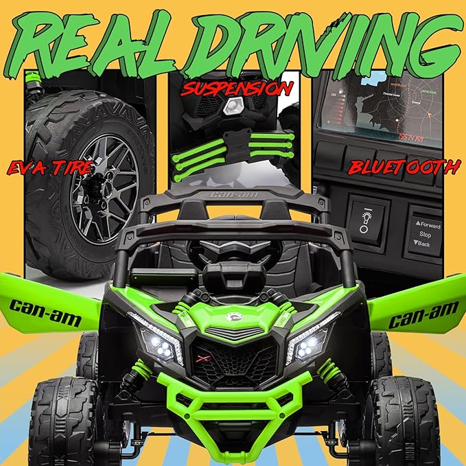 KerryYoo SU5 24V Ride on Toys for Big Kids,4x200W,2 Seater Electric Ride on UTV 4WD/2WD,EVA Rubber Tires,4x4 Shock Absorbers,Remote Control,Licensed Can-Am,Bluetooth - Green