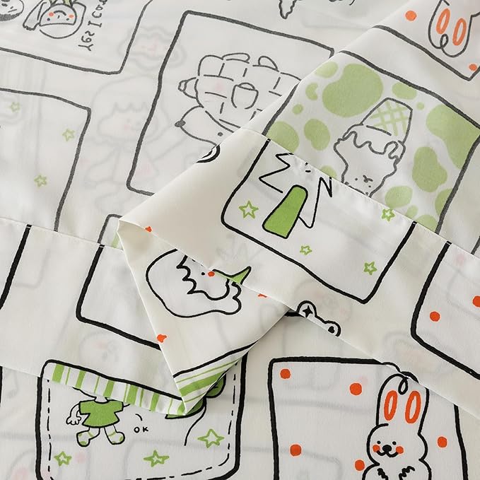 Caressma White Toddler Bedding Set - 4 Piece Bed Set Includes Comforter, Fitted Sheet, Flat Sheet & Pillow Case - Cute Cartoon Pattern for Boys and Girls