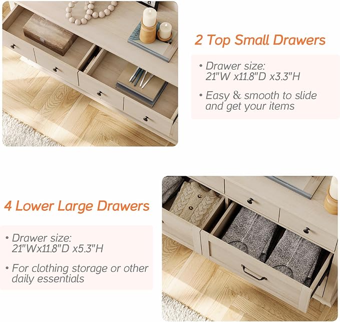 WAMPAT Set of 2 Kids Dresser with 12 Drawers, 2-in-1 Baby Dresser for Bedroom & Kids Room, Rustic Chests & Dressers Wooden Closet Organizer for Children's Bedroom, Beige