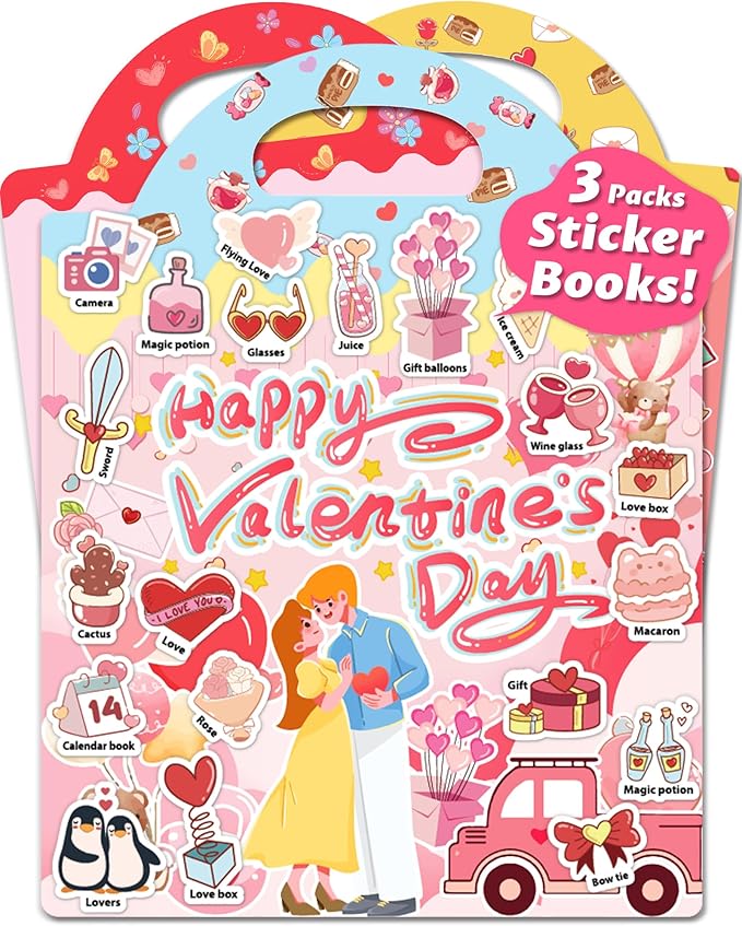 Walenced Reusable Sticker Book for Toddlers, Stickers for Kids, Toddler Sticker Book, Toddler Craft Activities, Toddler Travel Toys Ages 3 and Up Boy Girl Birthday Gifts - Valentines